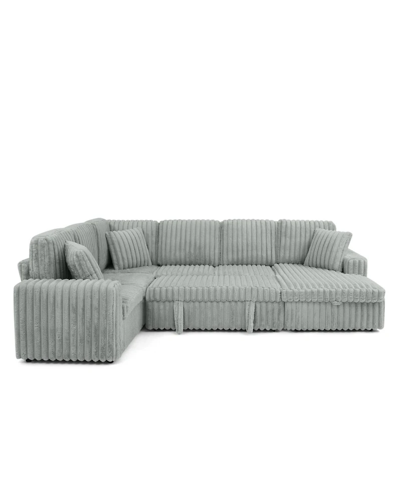 Streamdale Furniture Streamdale Grey Corduroy U-shaped Sofa with Pull-out Bed & Storage Chaise