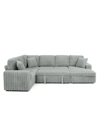 Streamdale Furniture Streamdale Grey Corduroy U-shaped Sofa with Pull-out Bed & Storage Chaise