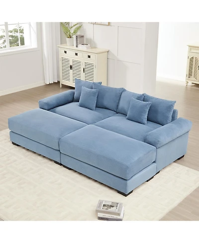 Streamdale Furniture 82.6" Oversized Cloud Modular Sectional Couch, Soft Corduroy, Ottoman, Blue