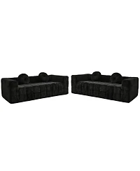 Streamdale Furniture Modern Boneless Couch with Two Circular Throw Pillows, Checkered Design