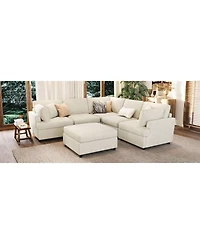 Streamdale Furniture U-Shaped Sectional Sofa with Movable Ottoman, 6-Piece Chenille Set