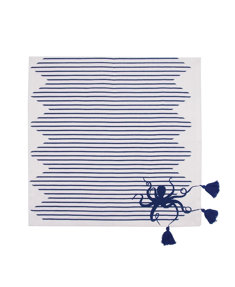 C&F Home Indigo Octopus Stripes and Tassels Machine Washable Napkins Set of 6