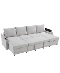 Streamdale Furniture Convertible U-Shaped Sectional Sofa with Storage, Cup Holders & Usb Ports, Black