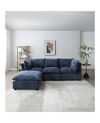 Streamdale Furniture Modern Linen L-Shape Sectional Sofa with Convertible Ottoman - Blue