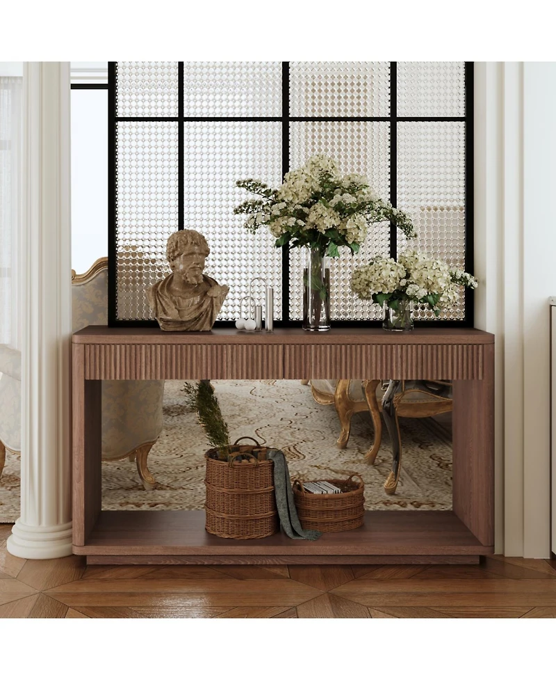 Streamdale Furniture Streamdale 60" Modern 2-Drawer Fluted Console Table - Walnut