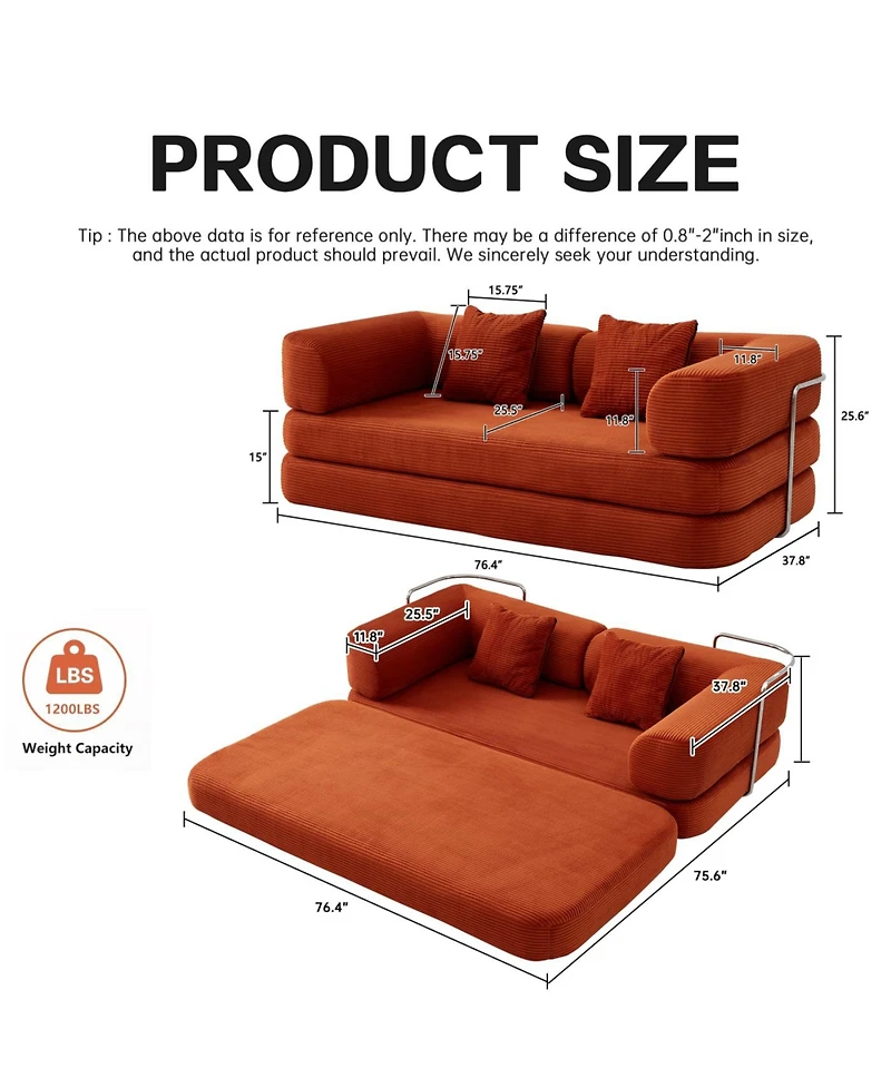 Streamdale Furniture Floor Couch Sofa Bed Convertible Blanket Pillow Enhanced Frame