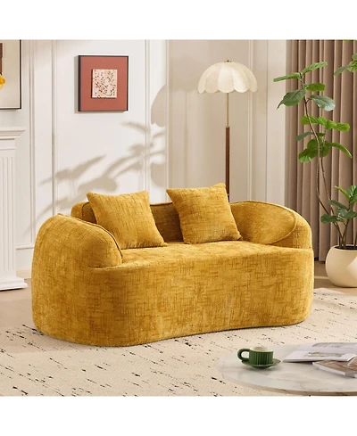 Streamdale Furniture Streamdale Yellow curved two-person sofa with armrests and two pillows