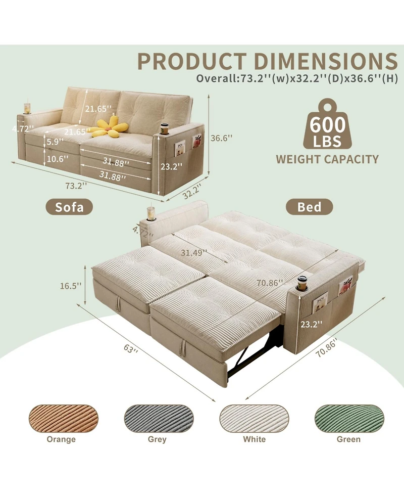 Streamdale Furniture Multi-Functional Convertible Sofa Bed 2-in-1 (for Sitting & Sleeping