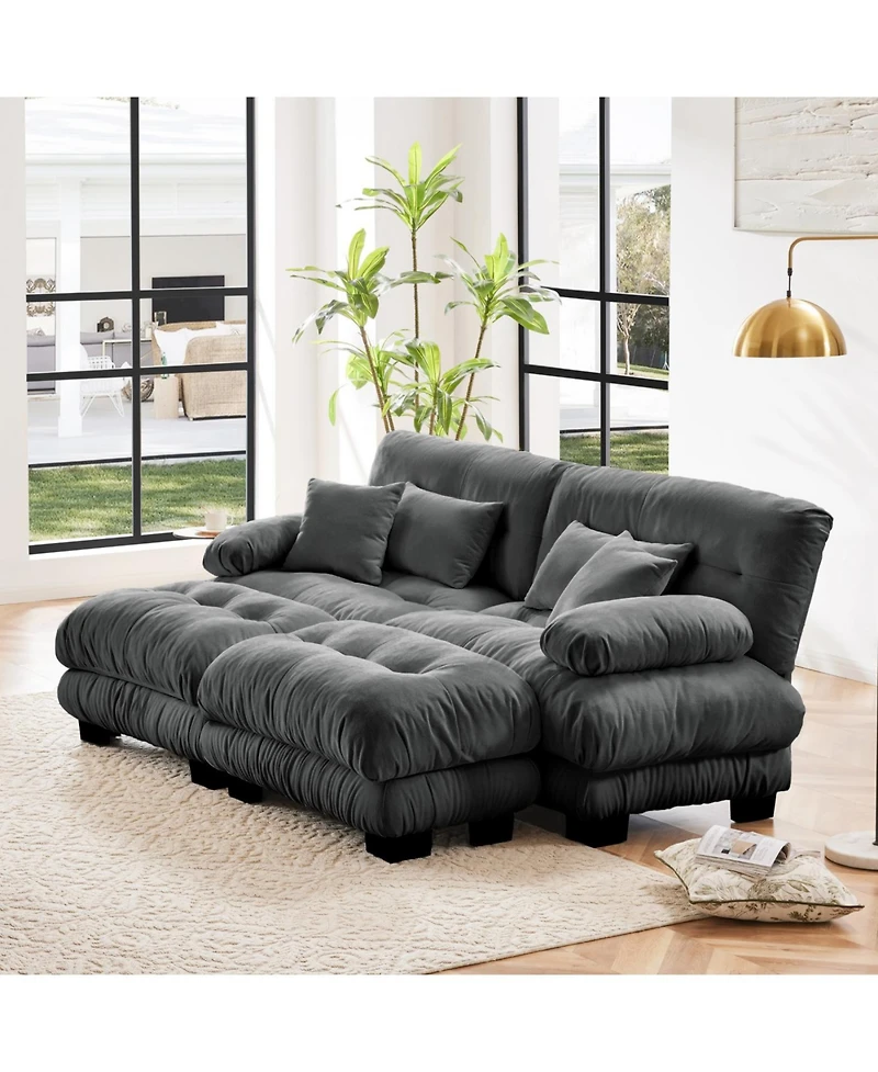 Streamdale Furniture Cloud Couch Sleeper Sofa, Chenille 2 Seater with 2 Lumbar & 2 Throw Pillows, Gray