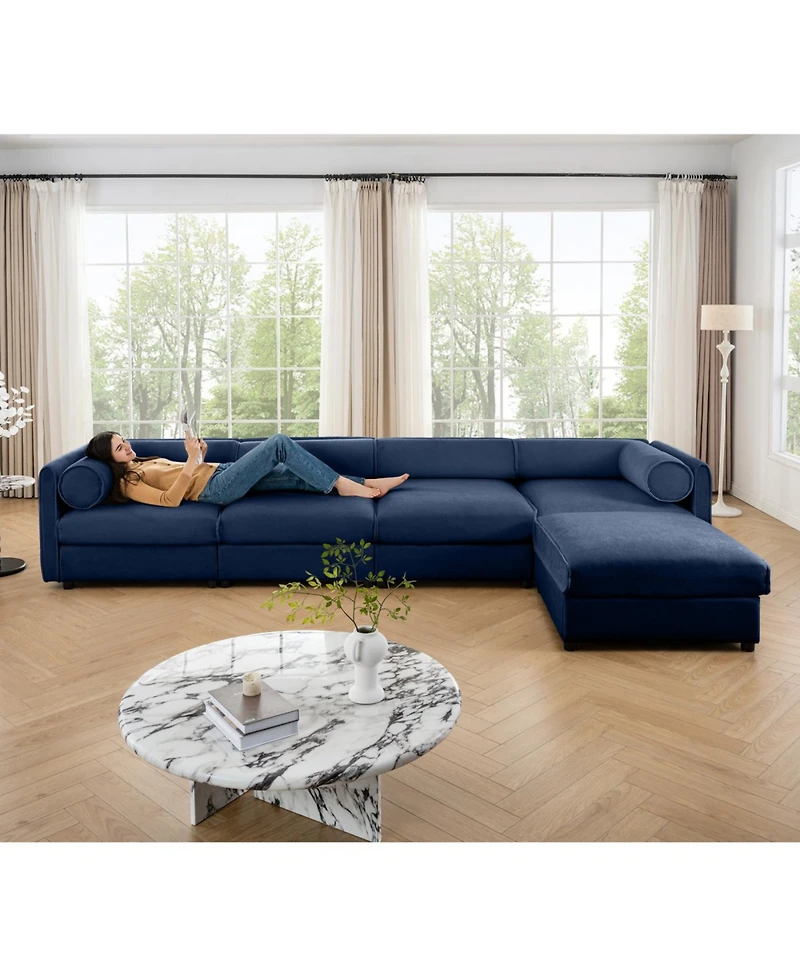 Streamdale Furniture Streamdale Modular L-Shaped Blue 4-Seat Sofa with Storage & Deep Seating