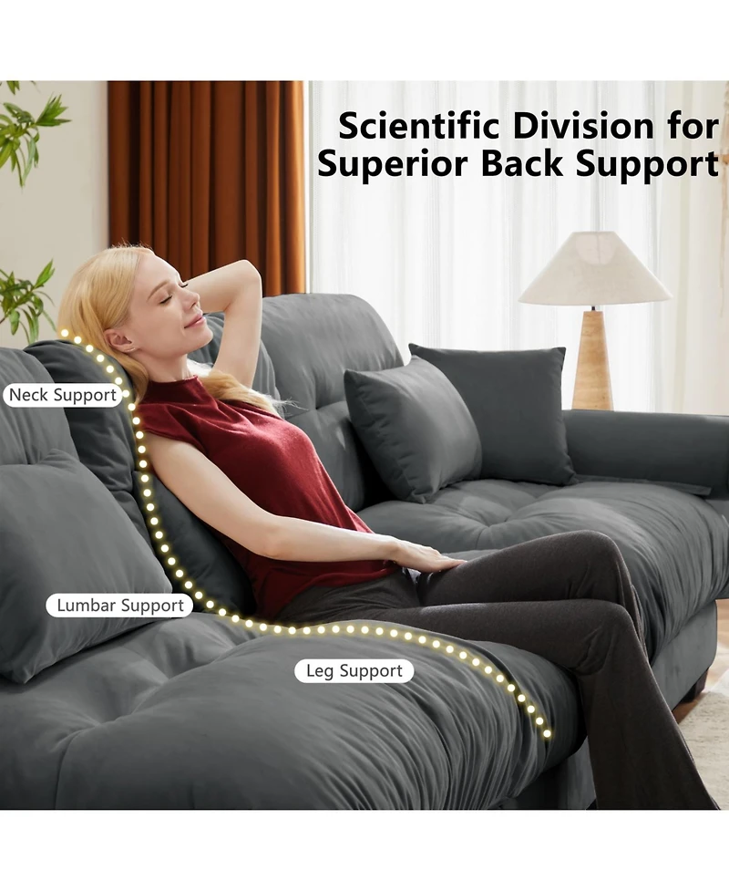 Streamdale Furniture U Shaped Sectional Sofa Cloud Couch with Movable Ottomans, Convertible 4 Seater Grey Velvet Couch.