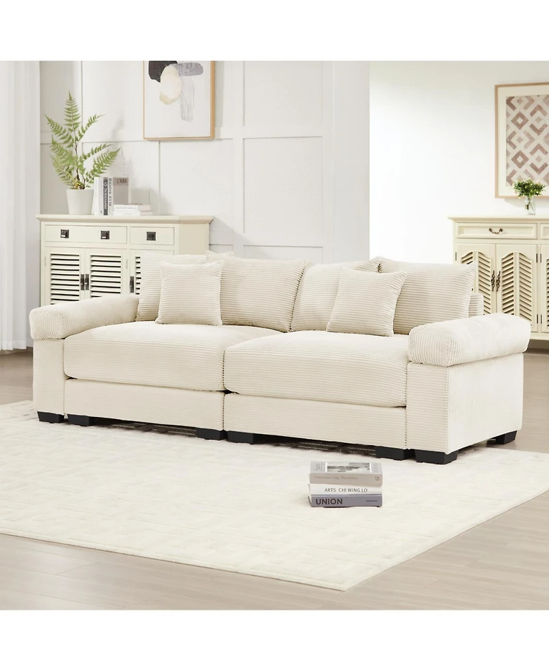 Streamdale Furniture 92" Oversized Cloud Modular Sectional Couch, Cream Corduroy Fabric