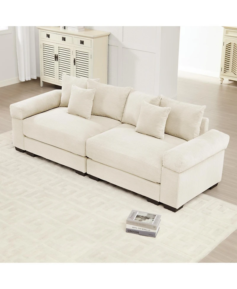 Streamdale Furniture 92" Oversized Cloud Modular Sectional Couch, Cream Corduroy Fabric