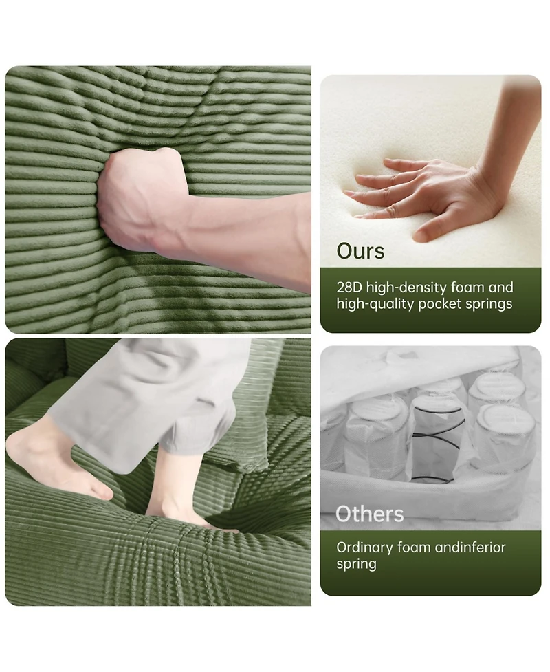 Streamdale 92" Oversized Cloud Modular Sectional Couch, Soft Corduroy, Chaise, 6 Pillows, Green