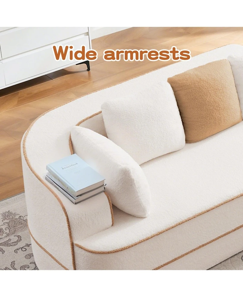 Streamdale Furniture White Teddy Fabric Boneless Sofa with Double Chaises and Contrast Color Design