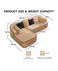 Streamdale Furniture Streamdale Camel Teddy Fabric L-Shaped Chaise Sofa with High Density Sponge