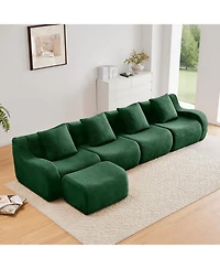 Streamdale Furniture L-Shaped 4-Seat Boneless Sofa, Teddy Fabric, No Assembly, Curved Armrest, Green