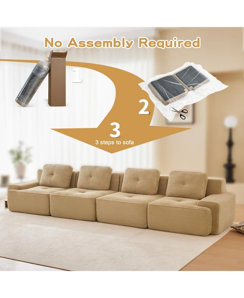 Streamdale Furniture Streamdale Camel Modern Modular Corduroy Sectional Sofa, 4-Seater Couch with Deep Seat