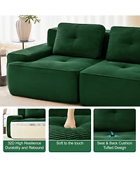 Streamdale Furniture Streamdale Modern L-Shaped Corduroy Sectional Sofa with Movable Ottoman - Green
