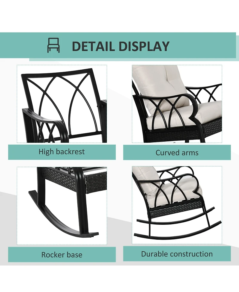 Outsunny Rat Rock Chair with Ergonomic Design, Indoor&Outdoor Aluminum