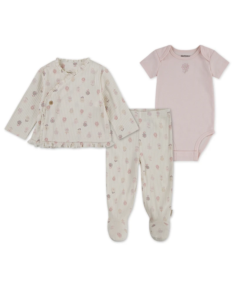 Huggies Baby Girls' Bodysuit, Cardigan Jacket, and Pants, 3-Piece Set