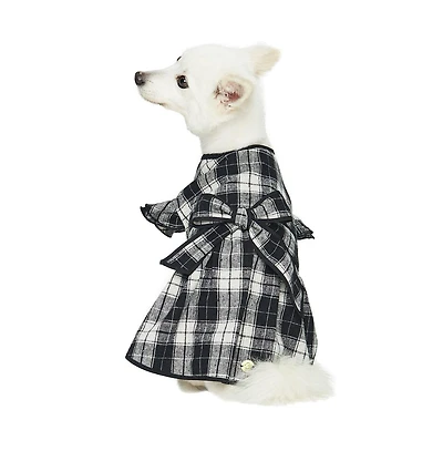 Dogs & Cats Co. Soft Flannel Plaid Dog Dress with Velvet Bowties Pink 10"