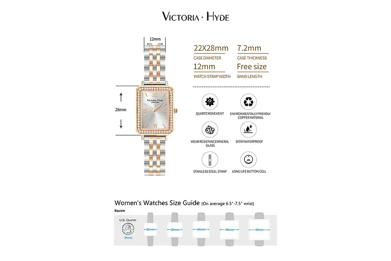 Women's Crystals Stainless Steel Bracelet Watch 22×28mm Westminster Victoria Hyde