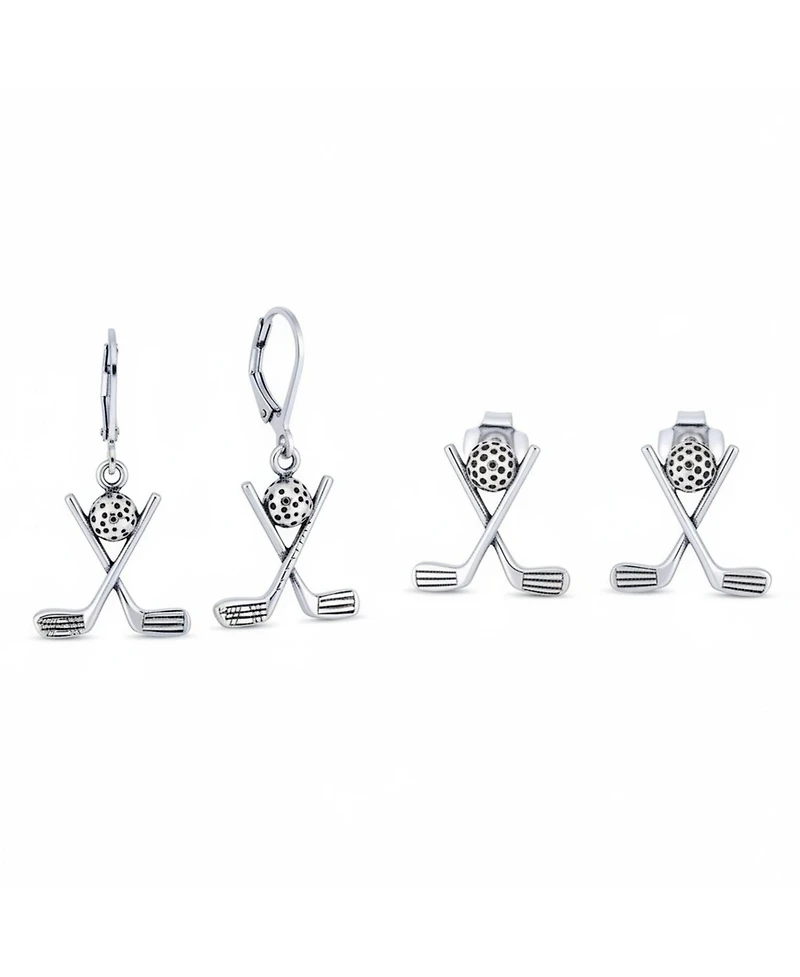 Bling Jewelry Golf Balls Clubs Dangle Earrings Lever back Oxidized Sterling Silver Golf Jewelry Golf Player Gifts Female Golfers