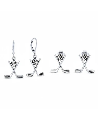 Bling Jewelry Golf Balls Clubs Dangle Earrings Lever back Oxidized Sterling Silver Golf Jewelry Golf Player Gifts Female Golfers