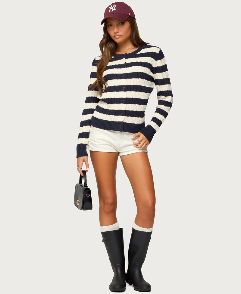 Edikted Women's Mildred Striped Cable Knit Cardigan