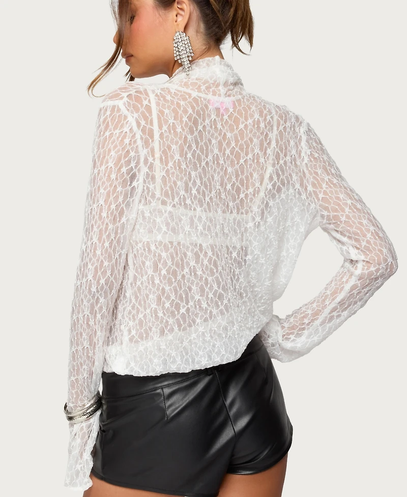 Edikted Women's Lera Lacey Sheer Mesh Top