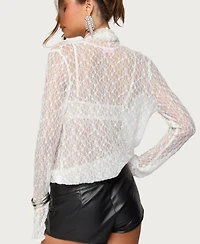 Edikted Women's Lera Lacey Sheer Mesh Top