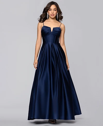 Blondie Nites Juniors' Satin Notch-Neck Ball Gown