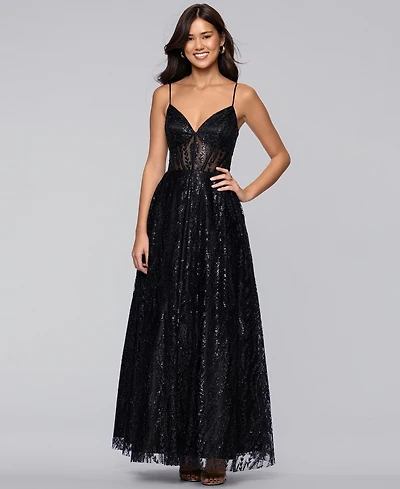 Blondie Nites Juniors' Sequin Illusion Ball Gown