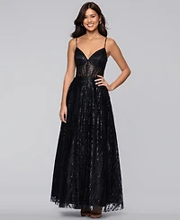 Blondie Nites Juniors' Sequin Illusion Ball Gown