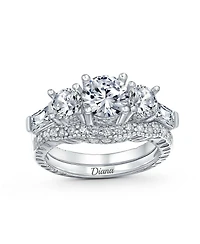 Bling Jewelry 3-Stone Cz Promise Ring Set with Baguette Side Stones Sterling Silver