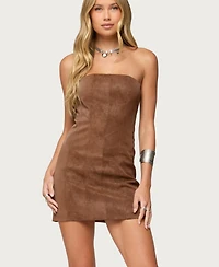 Edikted Women's Carina Strapless Faux Suede Mini Dress
