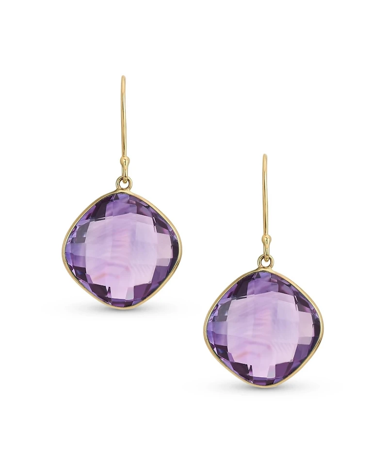 Bling Jewelry Classic 10K Yellow Gold Natural Purple Amethyst Faceted Briolette Bezel Set Square Dangle Drop Earrings Fish Hook