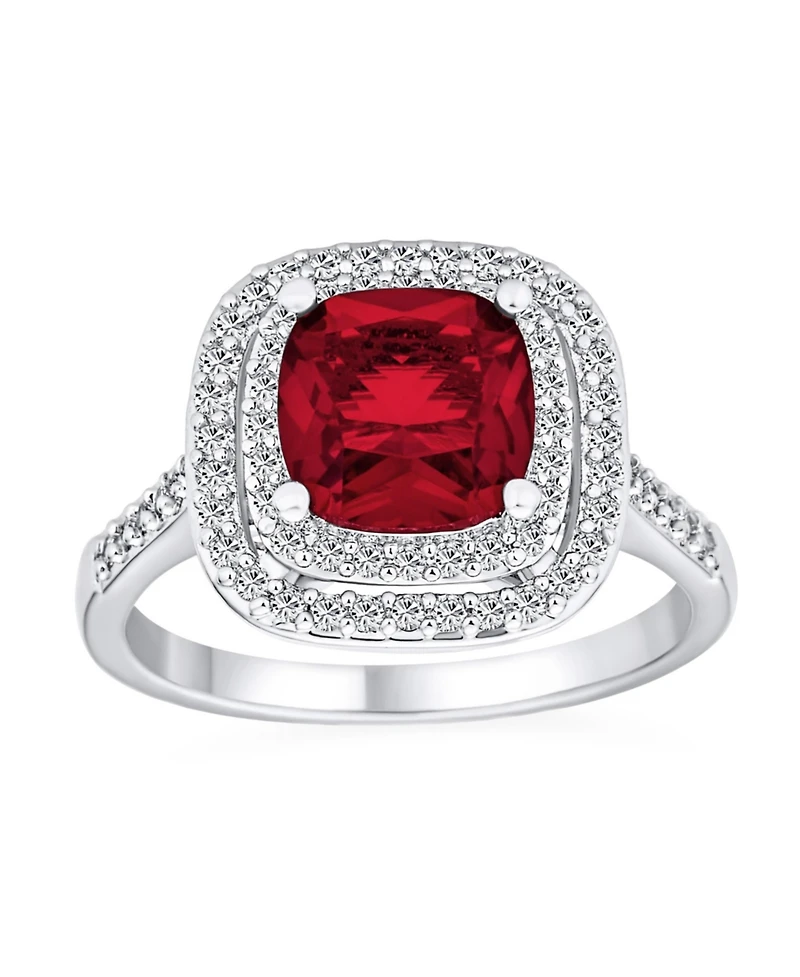 Bling Jewelry Art Deco Ruby Red Cushion-Cut Cubic Zirconia Cocktail Statement Ring Silver Plated