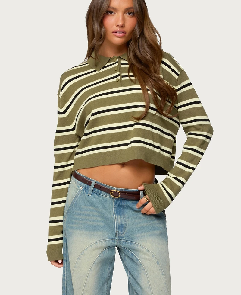 Edikted Women's Shelby Striped Polo Sweater