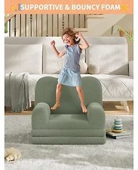 gaomon Kids Couch, 2-in-1 Convertible Teddy Fleece Fabric Toddler Sofa Chair, Soft Fold Out Couch Lounger for