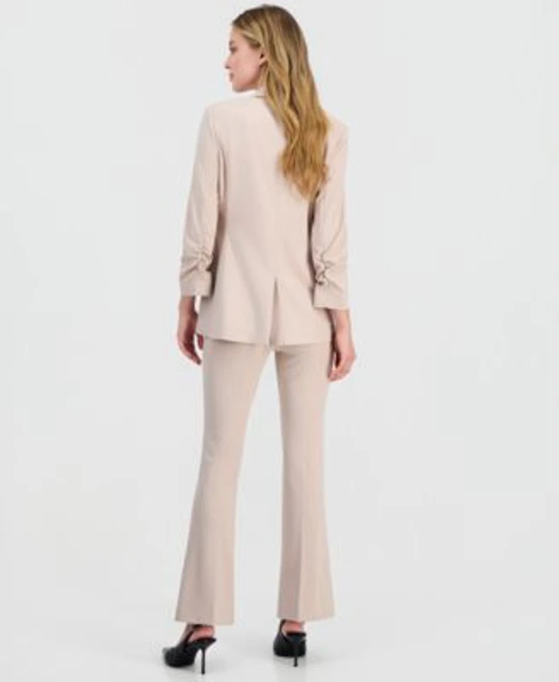 Bar Iii Womens Crepe One Button Scrunched Sleeve Jacket Crepe High Rise Flared Leg Pants Macys Exclusive