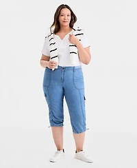 Style & Co Plus Mid-Rise Cotton Chambray Capri Pants, Macy's Exclusive