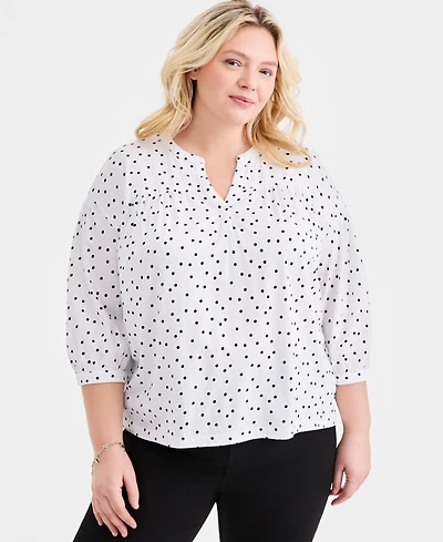 Style & Co Plus Printed 3/4-Puff-Sleeve Top