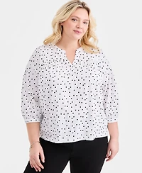 Style & Co Plus Printed 3/4-Puff-Sleeve Top