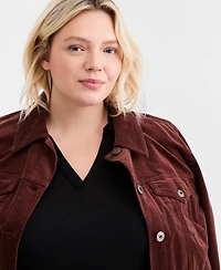 Style & Co Plus Johnny-Collar Long-Sleeve Top, Macy's Exclusive