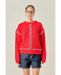 English Factory Women's Stitch Detailed Chunky Crew Neck Knit