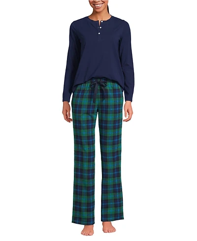 Lands' End Women's Tall Knit 2 Piece Pajama Set - Long Sleeve Top and Pants