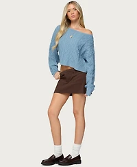 Edikted Women's Oversized Off Shoulder Cable Knit Sweater