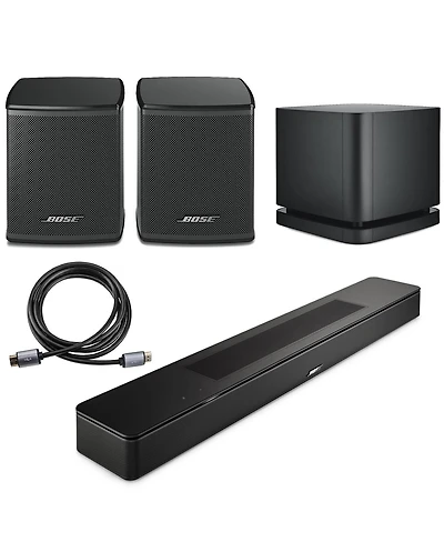 Bose Smart Soundbar, Black, Bundle with 2x Wireless Surround Speakers, Bass Module 500, 6' Hdmi 2.0 Cable